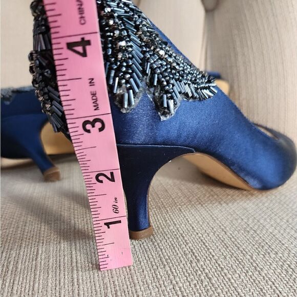 Paradox London Pink Blue Satin Embellished Beaded Peep Toe Heels - Picture 10 of 10